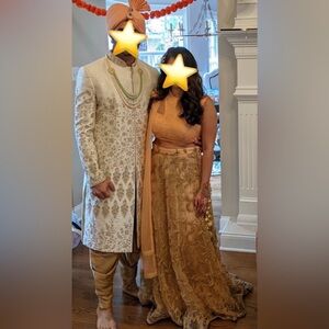 Peach and Gold Embroidered Lehenga Set